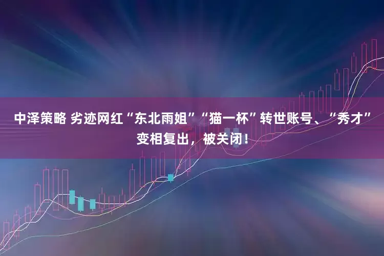 中泽策略 劣迹网红“东北雨姐”“猫一杯”转世账号、“秀才”变相复出，被关闭！